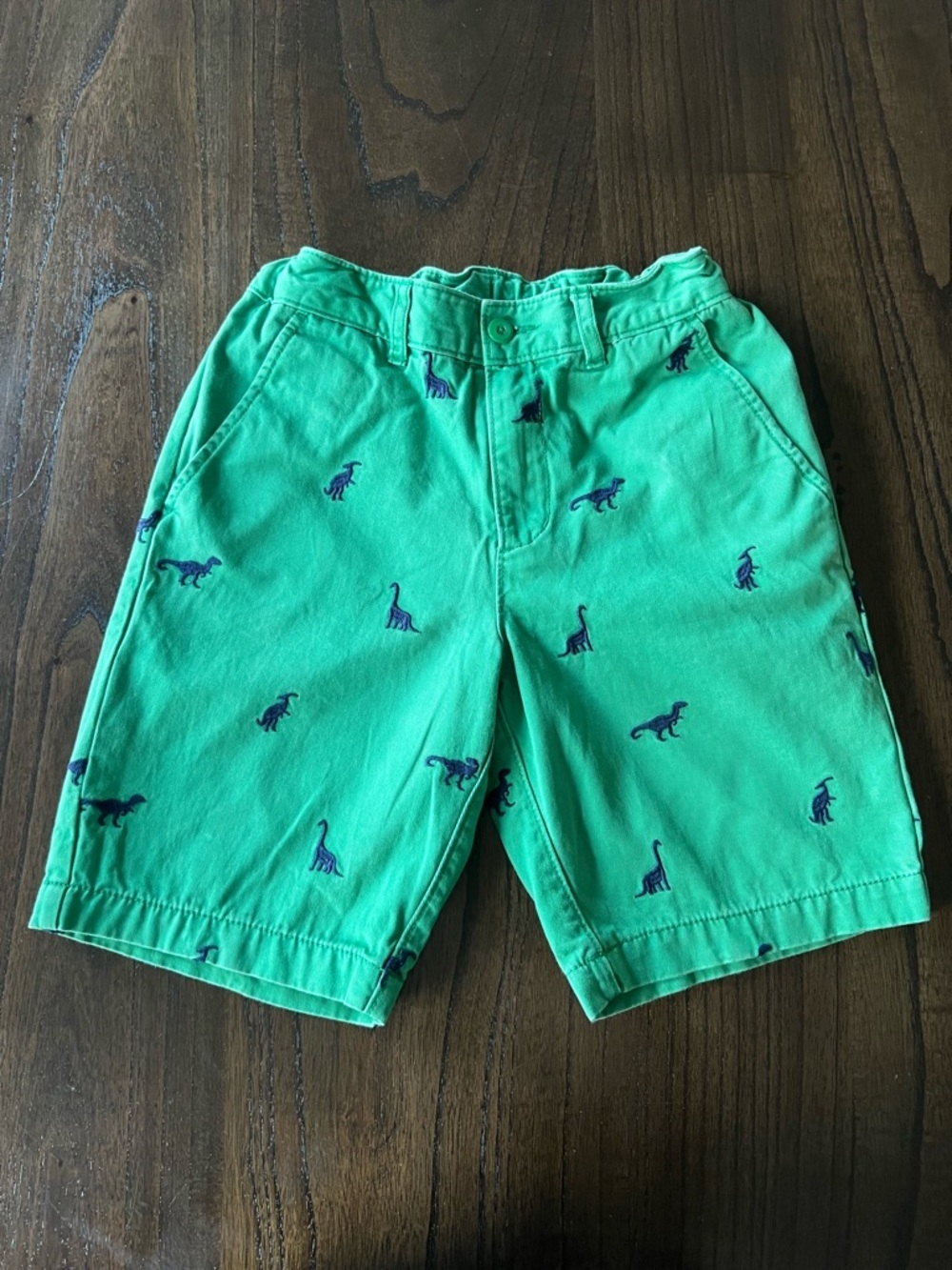 Hanna Andersson Green Boy’s Shorts with Navy Dino Embroidery - 140/10